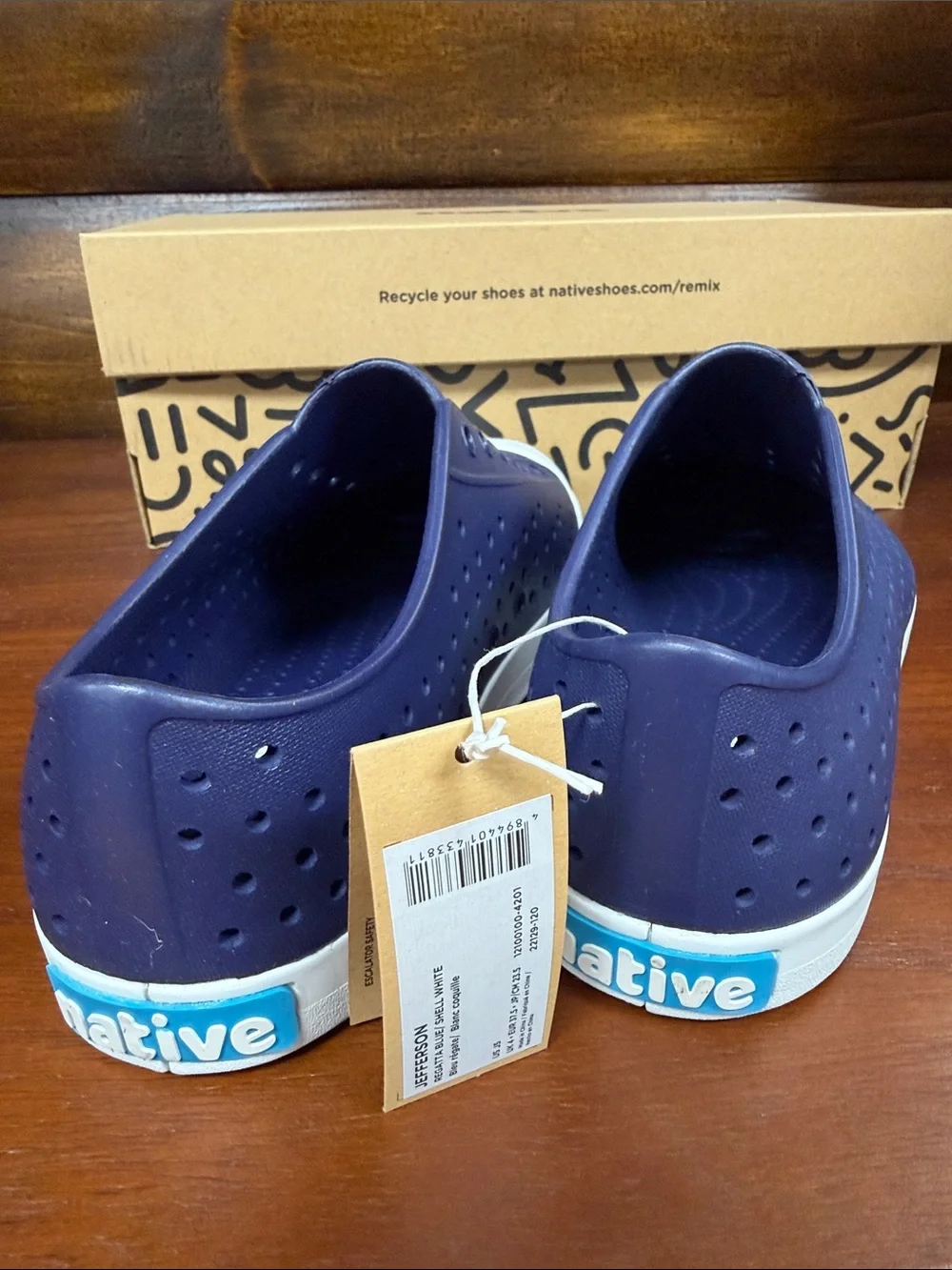 Kids NATIVE Jefferson Slip-On Sneakers in Navy with White Toe